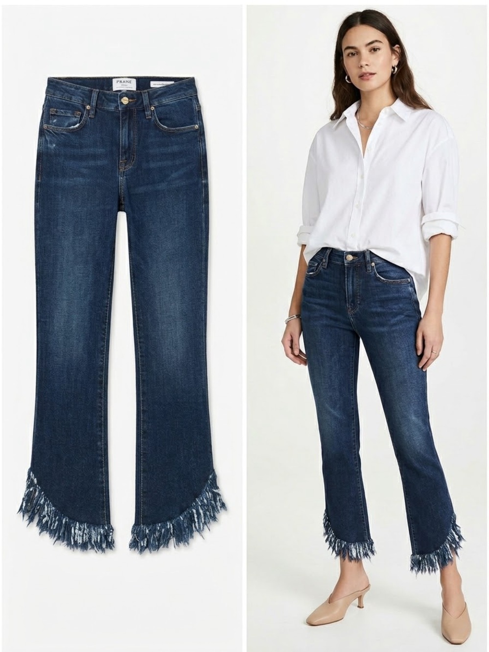FRAME Le Crop Mini Boot $250 Bayberry Dark Wash Fringe Hem Jeans 23 midrise